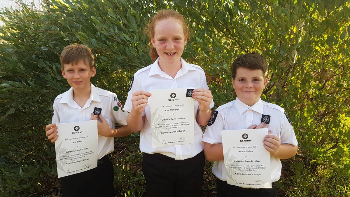 Taitt Green, Kate McTaggart and Brodie Stubbs have received the highest award any junior can achieve within the St John Ambulance Volunteers. Picture: Ron Green. 