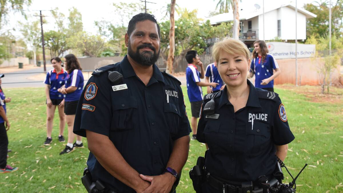 Senior Indigenous Community Police Officer James Brooking and Senior Constable First Class Dani Mattiuzzo have noticed a calmness in schools since they began their posting as school-based police officers. 