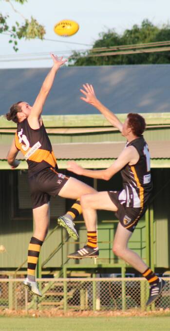 AERIAL BATTLE: There was a good contest in the rucks with the Nightcliff Tigers winning the day around the stoppages.