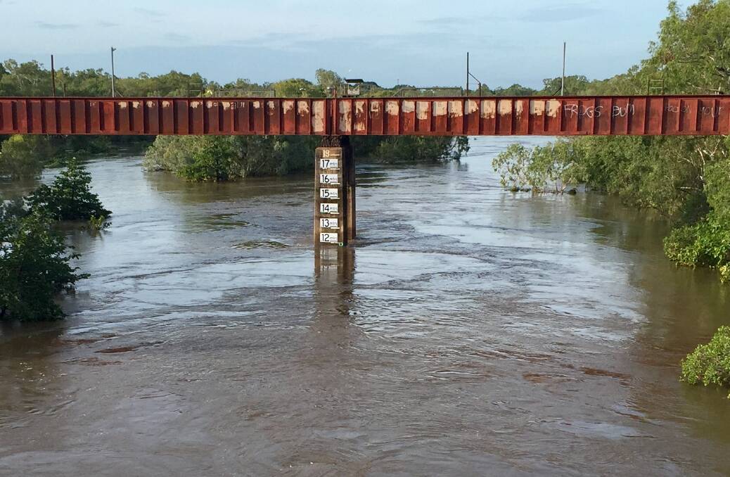 UP HIGH: The Katherine River reached 12 metres before falling fast in late January.