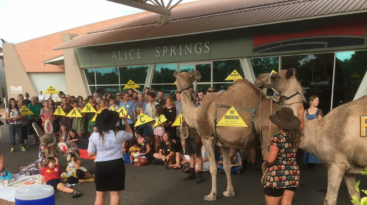 PROTEST ACTION: An anti-fracking rally was held outside the first hearing in Alice Springs on Monday. Picture: supplied.