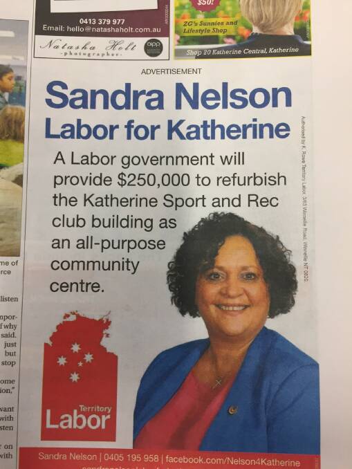 THE SWITCH: Katherine Times advertisement from then candidate Sandra Nelson on July 27, 2016.