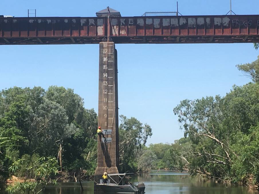 DON'T TOUCH IT: Contractors are rust proofing the beams, placing new water depth markers on the central pillar and installing new interpretative signage.