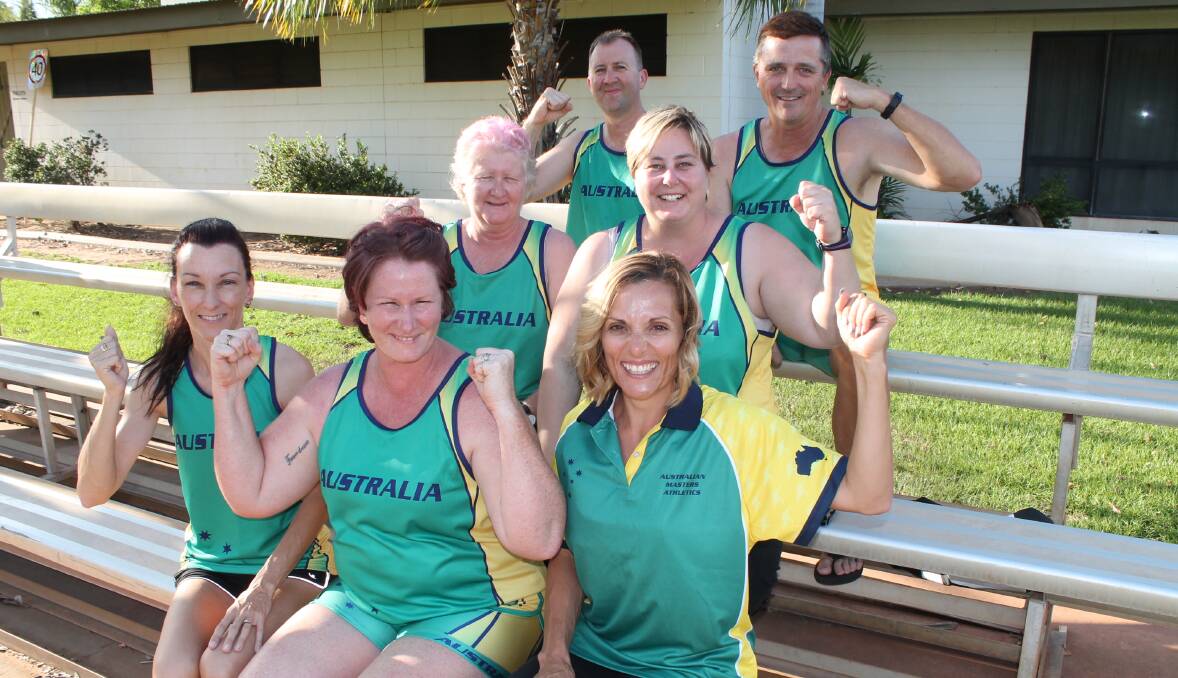 WORLD MASTERS: The Katherine contingent heading to the Perth games (front) Kelly Rosas, Nicole Simmonds, Julie Cernovskis; (centre) Beth Morrison, Louise Sajkar; (top) Chris Manuel, Rod Gregg. Picture: Chris McLennan