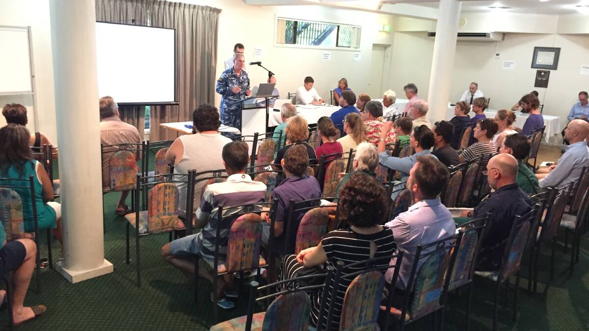CHEMICAL SESSION: Tindal RAAF Base chief Wing Commander Andrew Tatnell opens the second community session at Knotts Crossing on November 23.