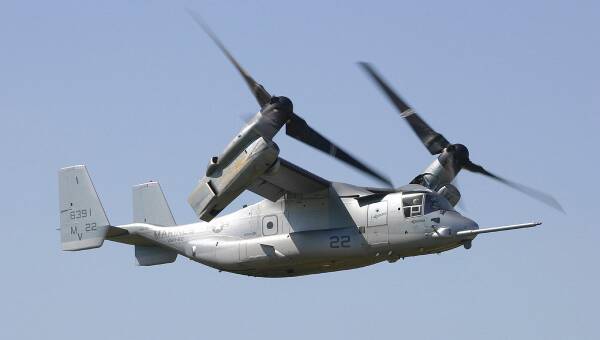 CAME AT NIGHT: The tilt rotor V-22 Osprey came to Katherine at night. Picture: supplied.