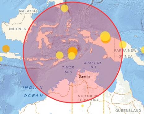 Yesterday's earthquake makes its power felt more than 1000 kilometres away in Katherine. Graphic: Geoscience Australia.