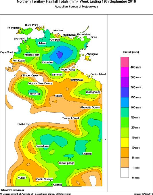 BIG RAIN: The Bureau of Meteorology map shows how the big totals have been scattered around Katherine. graphic: Bureau of Meteorology.