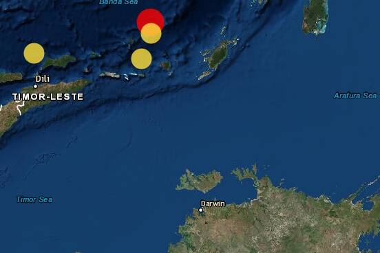 The red dot shows the location of the quake in the Banda Sea. Graphic: Geoscience Australia.