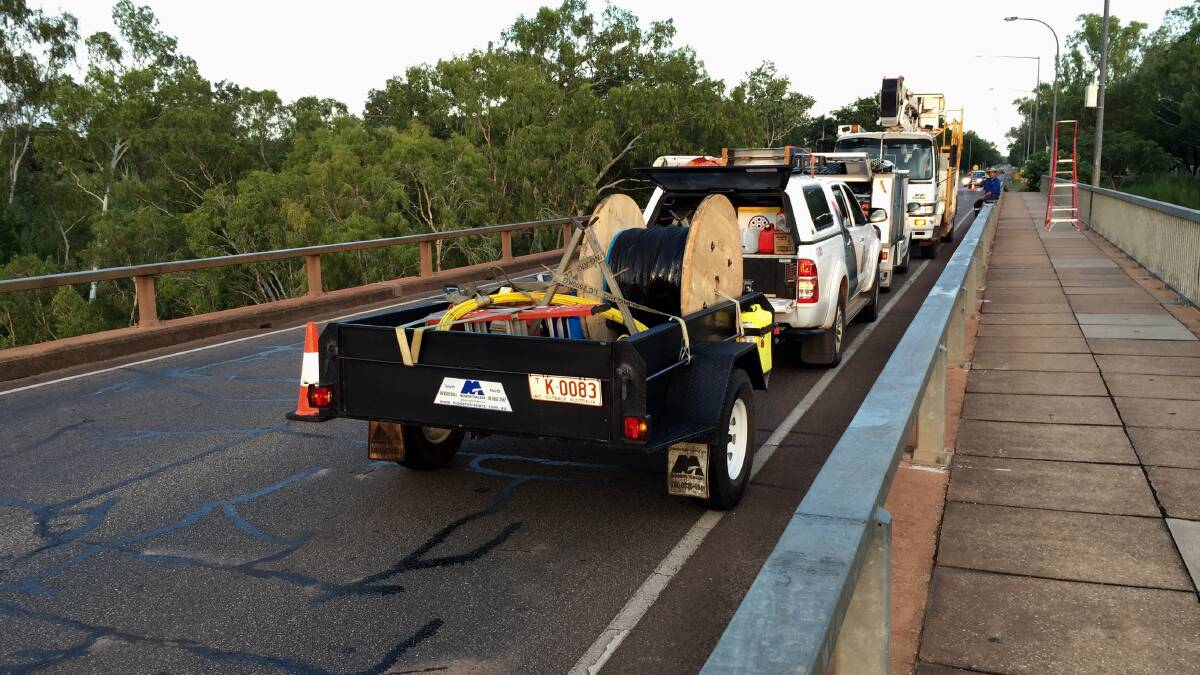 HOOKED UP: A web-cam was installed on the Katherine River bridge this morning.