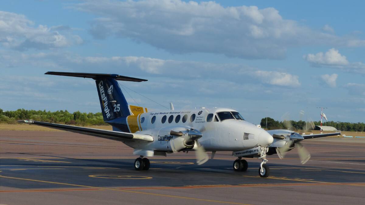 A CareFlight King Air aircraft on a strip ready for action.