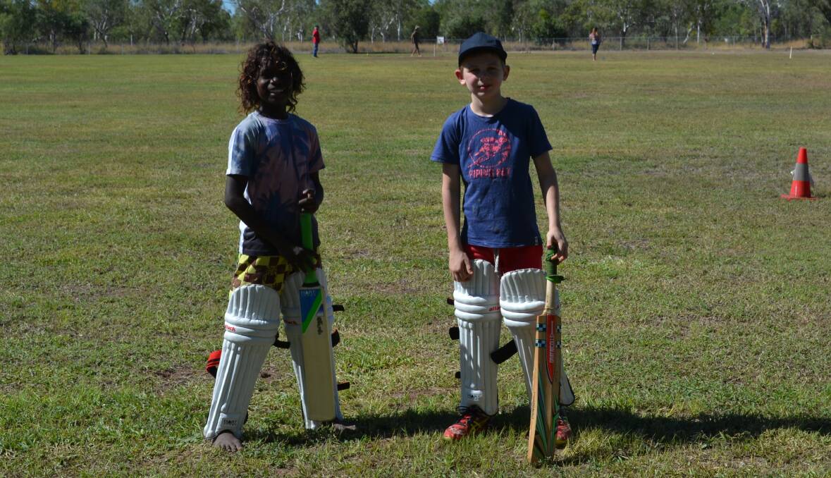 ANZAC COMMEMORATION: Ozzie Daylight and Will Younghusband pad up and prepare to commemorate Anzac Day at the Mataranka Twenty20 cricket match, which was eventually won by the Motley Mob of Matarankians.