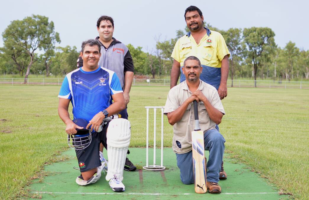GAME ON: Katherine cricketers John Garling, Dan Rosas, Kenny Maxwell and Ronald Scott take to the field for some last-minute practice ahead of the 2016 Imparja Cup.