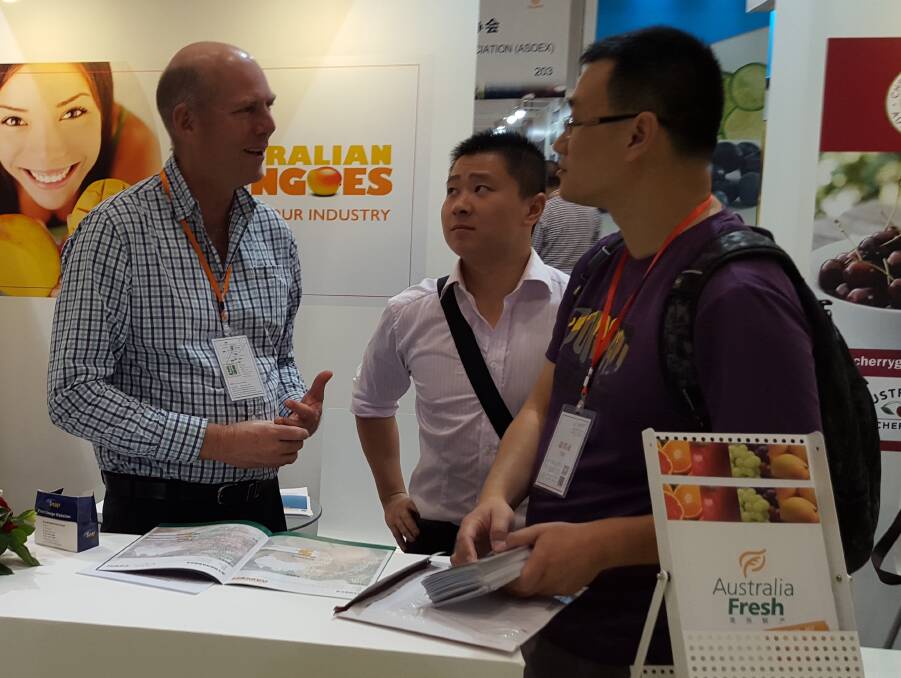 Australian Mango Industry Association CEO Robert Gray sells the Australian mango message at the China Fruit and Vegetable Fair in Beijing earlier this month.