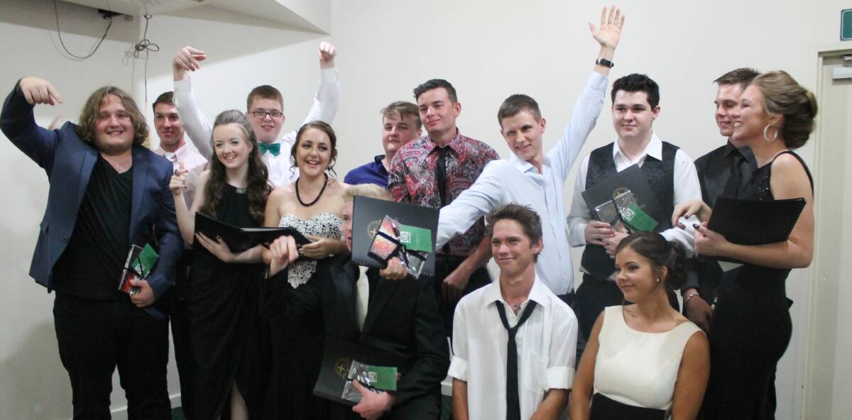 MOVING ON: St Joseph's Catholic College Katherine's Class of 2015 hams it up as students prepare for life after the classroom on Wednesday night.