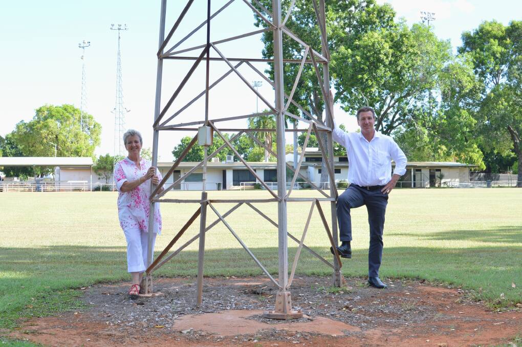 LET THERE BE LIGHT: Katherine Town Council mayor Fay Miller and Member for Katherine Willem Westra van Holthe check out how the $450,000 grant will improve lighting at the town's sporting precinct.