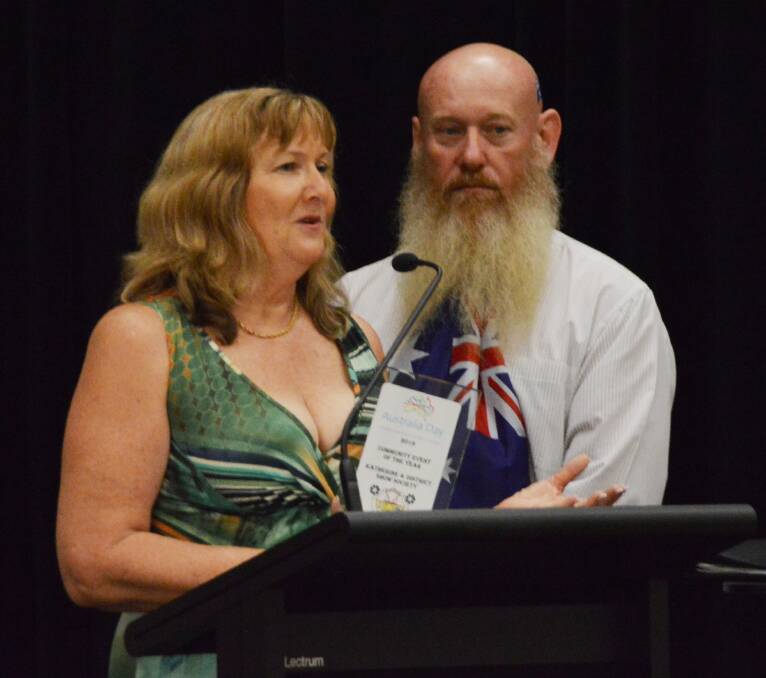Show officer Sue Sinclair accepts the Community Event of the Year gong for the milestone 50th Katherine Show.