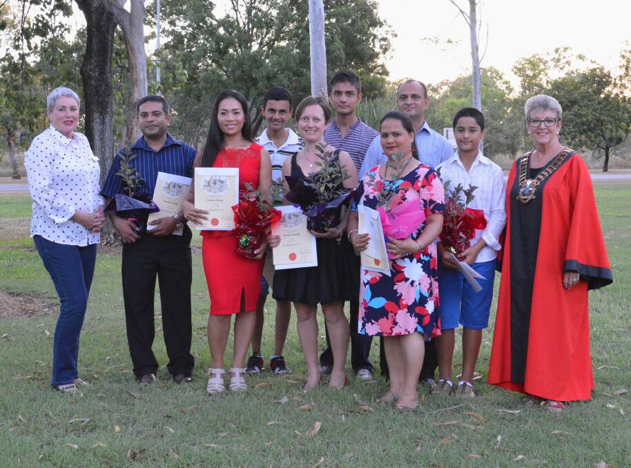 CITIZEN CELEBRATION: Katherine Town Council deputy mayor Toni Tapp-Coutts and mayor Fay Miller congratulate the community's eight newest citizens on April 26.