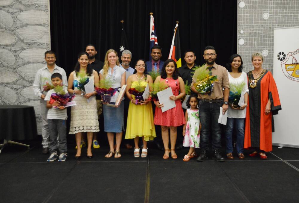 AUSTRALIAN WAY: Katherine's newest citizens, the first of 2016, are welcomed by Katherine Town Council mayor Fay Miller on Australia Day.