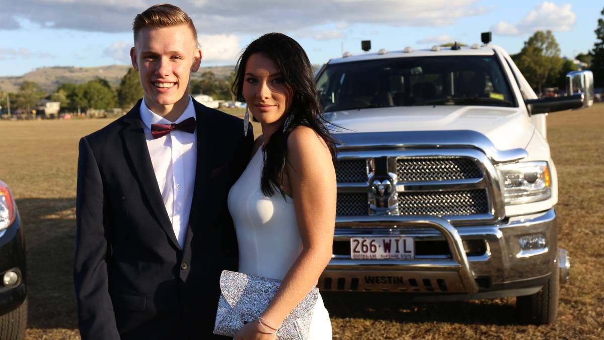 Stunning: Graduates James Young and Montana Harth turned heads when they arrived for the Boonah High 2016 pre-formal parade 