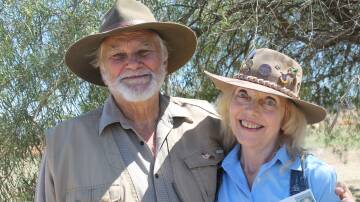 Travelling bush poetry team Brenda-Joy Pritchard with her late husband Hal at the Camooweal Drovers Festival. File photo.