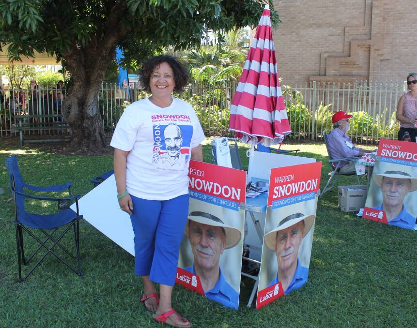Morale boost: Territory Labor candidate Sandra Nelson campaigns  for Warren Snowdon on Saturday. Photo: Melissa Bermingham