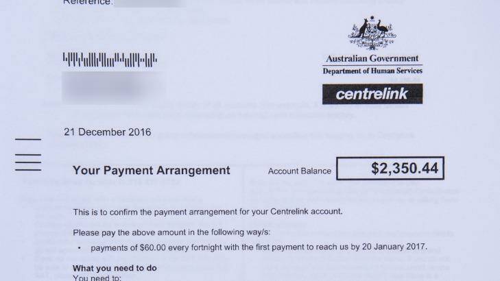 A Centrelink debt notice received last month.
