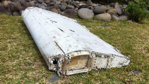 The large piece of aircraft wreckage that washed up on Reunion Island appears to come from a wing. Photo: Twitter.