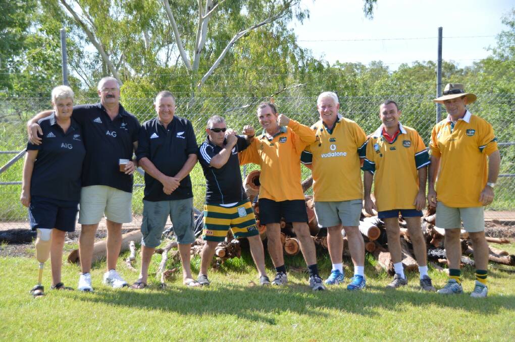 FRIENDLY RIVALRY: The Old Blacks and Wannabes square up in front of the hangi pit ahead of next month’s Waitangi Day rugby union clash in Katherine.