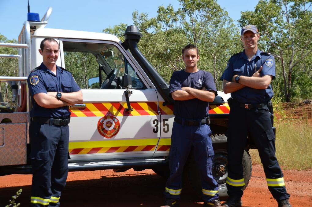 Firefighters Martin Cameron, Luke Van Den Heuvel and Garry Branson are asking Katherine residents to get ready for bushfire season.