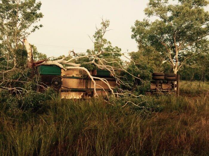 LUCKY ESCAPE: Neither the driver of this road train nor his passenger were injured when it rolled south of Mataranka on April 14. Photo: NORTHERN TERRITORY POLICE