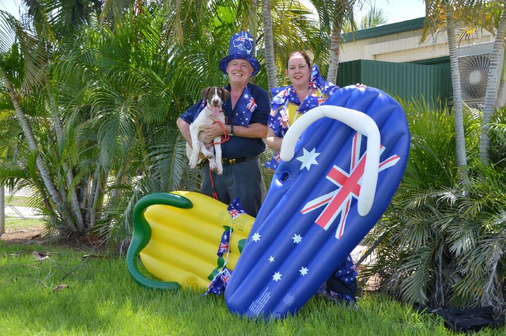 FUN AND GAMES: Chudley, Katherine Sports and Recreation Club acting president Terry Ross and manager Megan Coutts get into the Australia Day spirit ahead of Monday’s event.