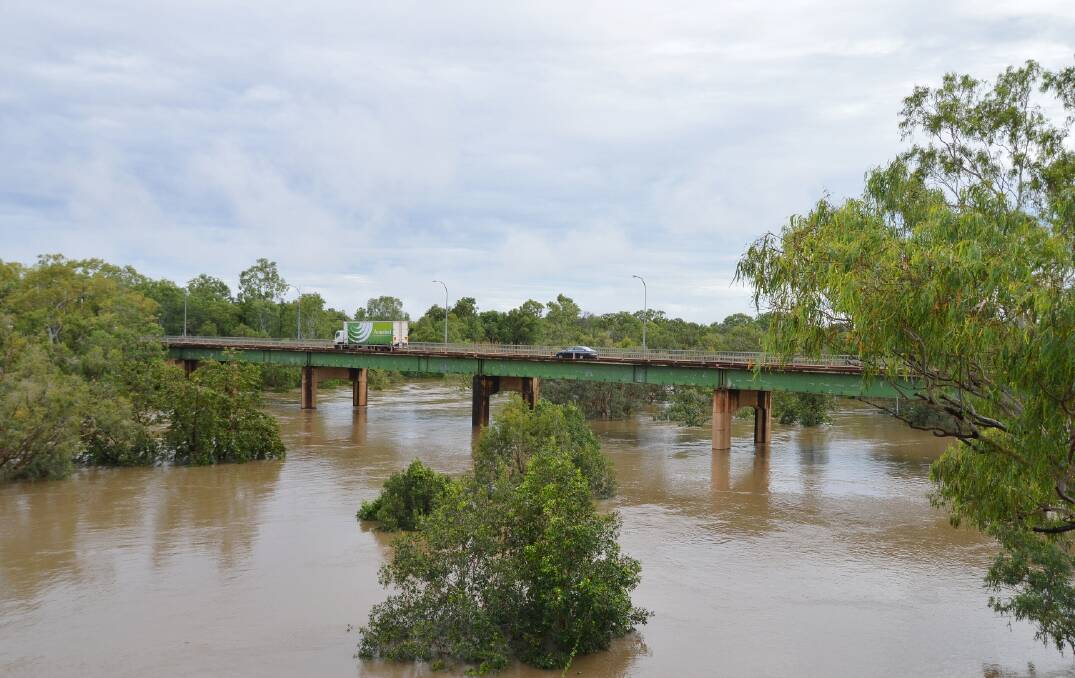 STILL RISING: With overnight rainfall of up to 50 millimetres, the Katherine River rose above 12 metres at the old railway bridge on March 27.