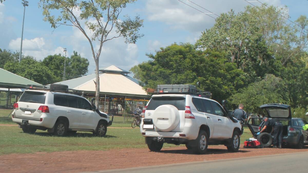 2:45pm Wednesday: Police search a vehicle on Stuart Highway in Katherine.