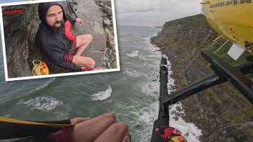 Adam Hansen was rescued from rock ledges at Otford on Wednesday, May 8 after a fishing trip went wrong the day before. Pictures by Westpac Rescue Helicopter