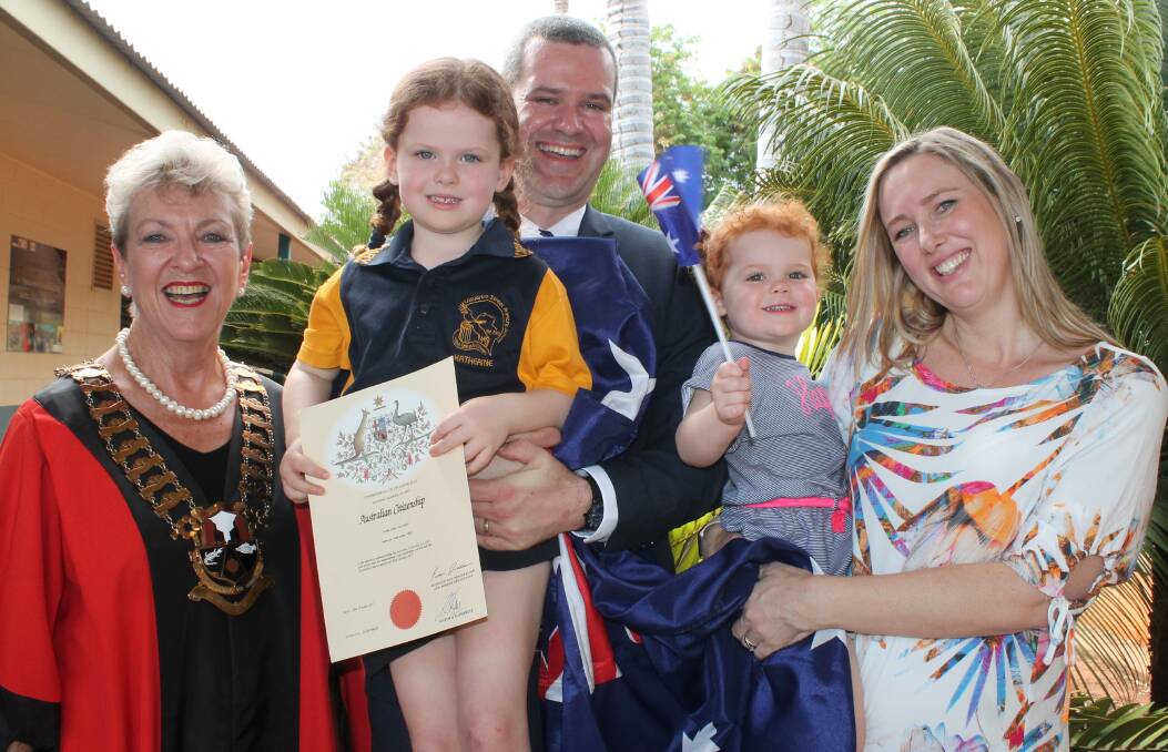 Mayor Fay Miller with  Rosie, John Paul, Matilda and Bronwyn Cleary. 