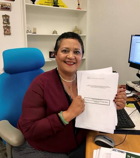 Katherine MLA Sandra Nelson with draft bill. Picture: supplied. 