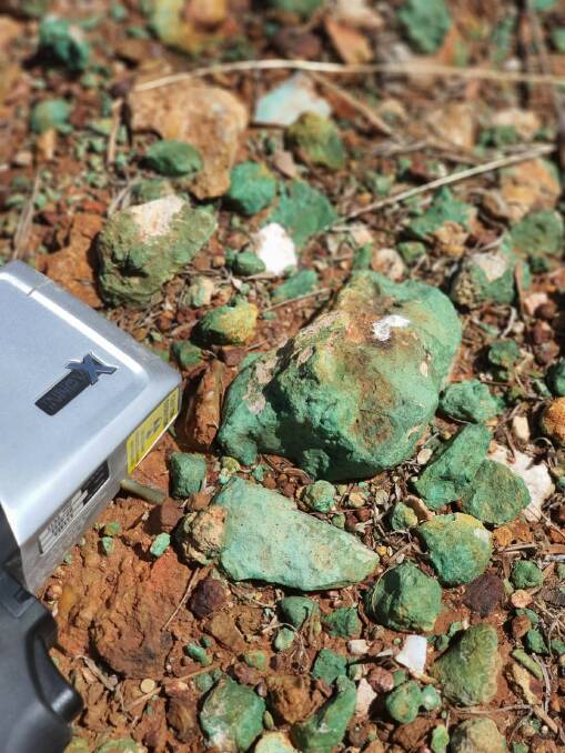 Malachite or copper carbonate has been found at the surface of the new exploration sites. Picture: Picture: Middle Island Resources. 