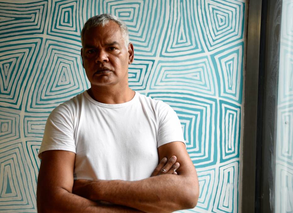 Kamahi Djordon King, an internationally renowned artist currently working as the coordinator of the Godinymayin Yijard Rivers Arts and Culture Centre, backs May 8. Picture: Roxanne Fitzgerald. 