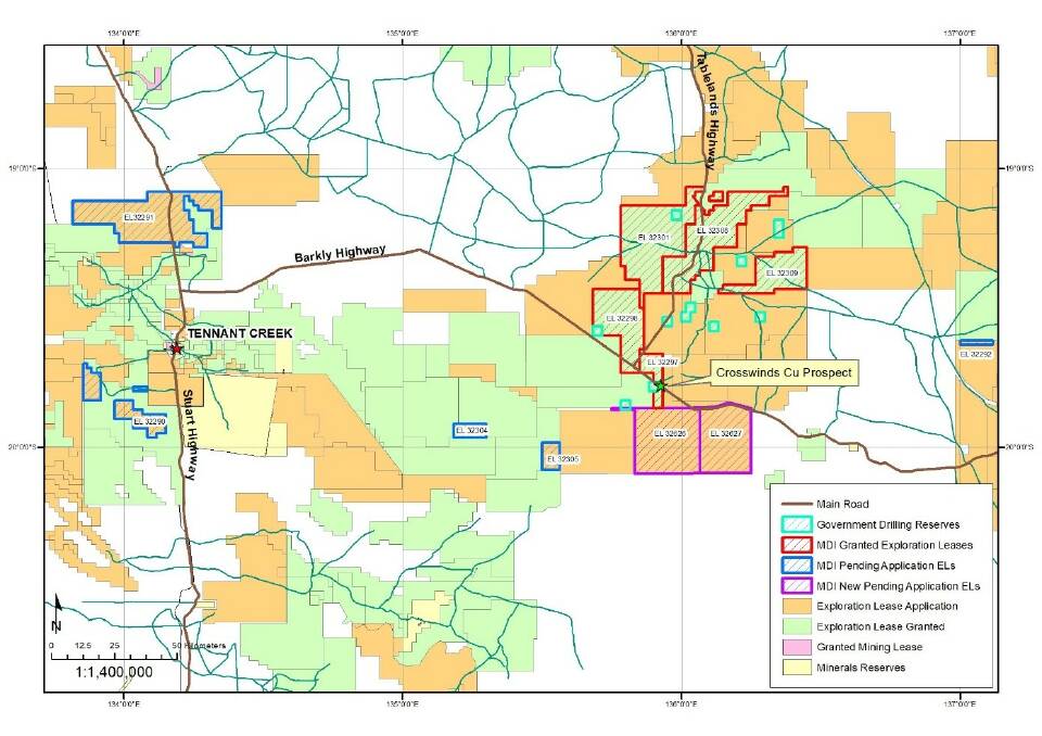 The new applications cover a further 1,158 square kilometres taking the Barkly project to 12 permits comprising 4,411 square kilometres. Picture: Middle Island Resources. ,