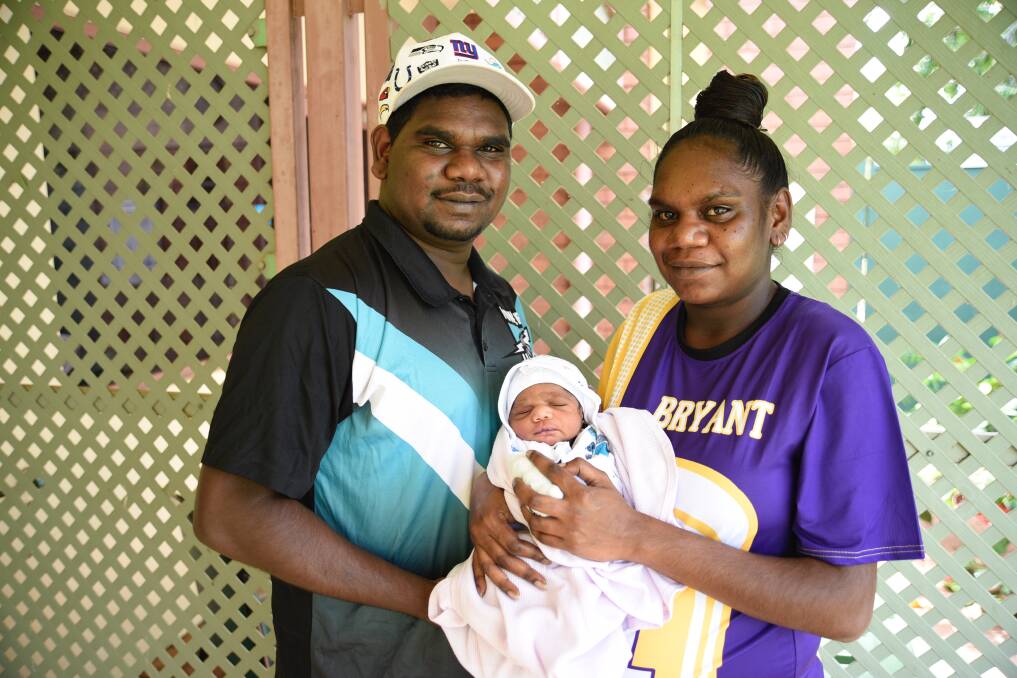 Quinton Brown and Kathleen O'Keefe welcomed their first child Johannisen Brown into the world on Tuesday at 10.38pm at Katherine Hospital. Picture: Roxanne Fitzgerald. 
