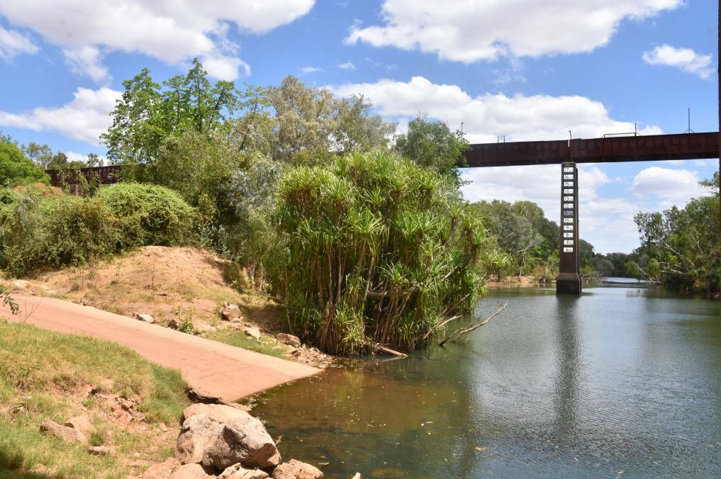On September 24, 2019, the Katherine River hit a low point, officially sitting at just 20 centimetres deep, according to the BoM. Picture: Brooklyn Fitzgerald. 
