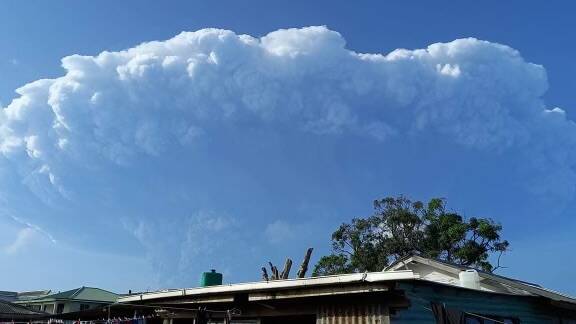 Clouds from the volcanic eruption seen from Lima's family's backyard in Tonga. Picture: Supplied