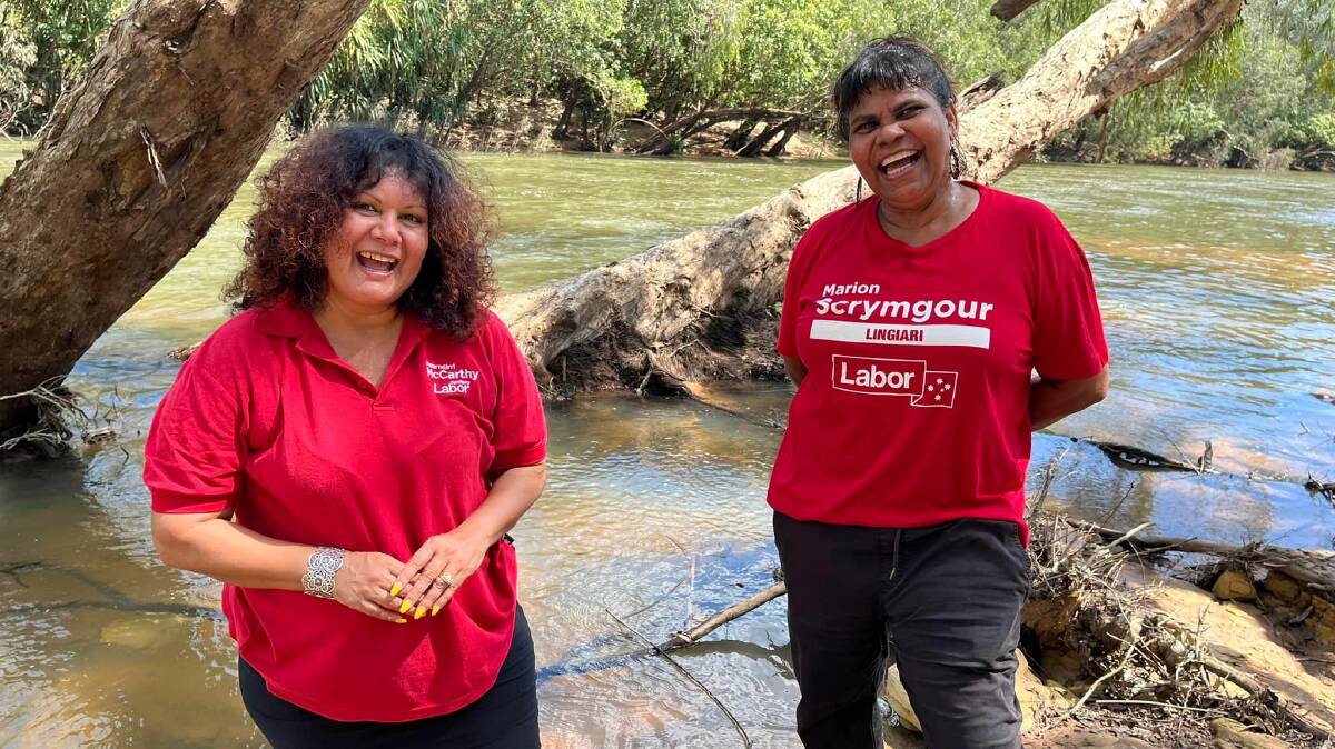 Marion Scrymgour (right) and NT Senator Malarndirri McCarthy campaigned in Katherine. Picture: Supplied