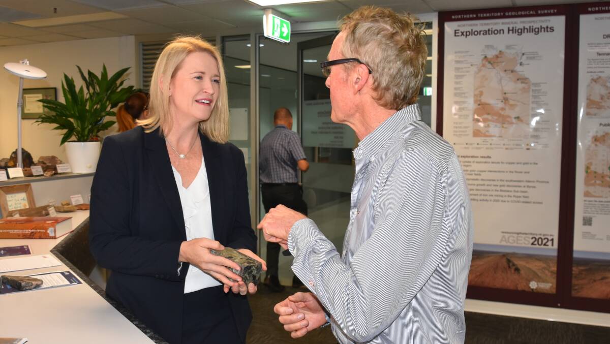 Mining Minister Nicole Manison and Emmerson Resources CEO Rob Bills. Picture: Sarah Matthews
