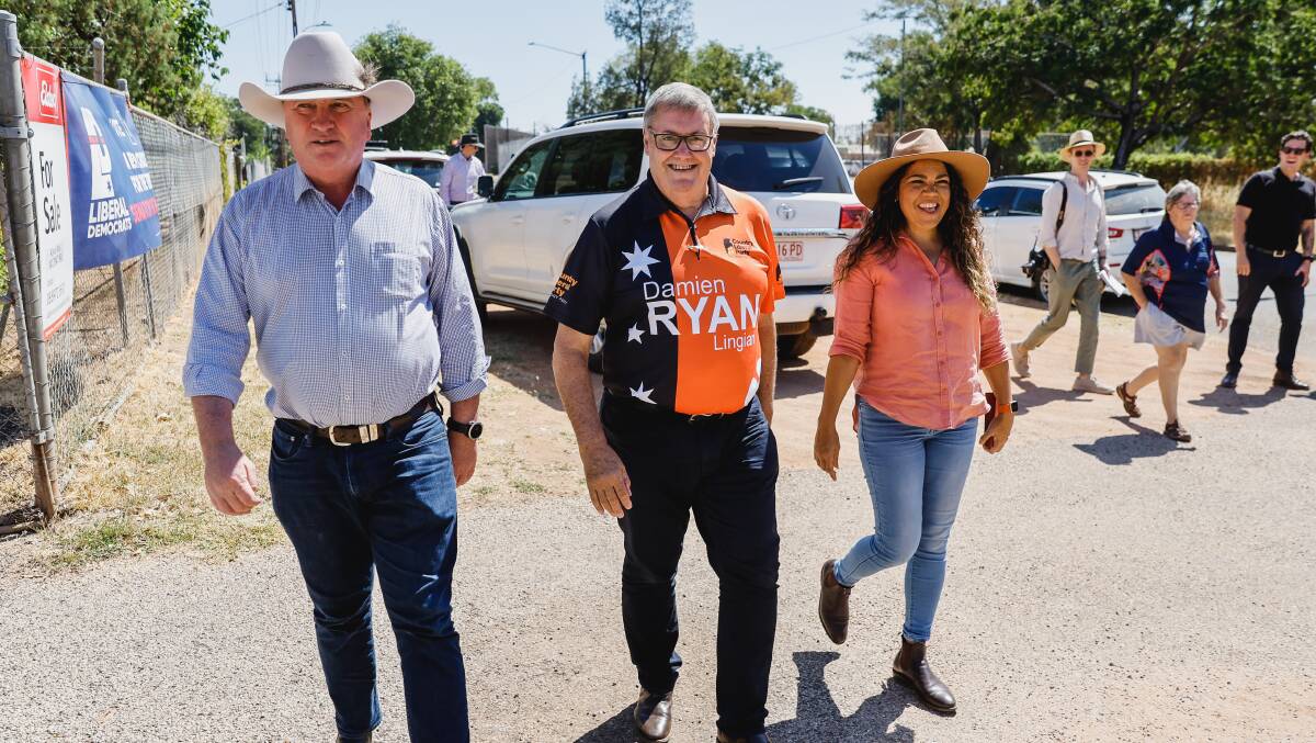 Mr Joyce, Mr Ryan and Ms Price head to the Katherine early voting centre. Picture: Supplied