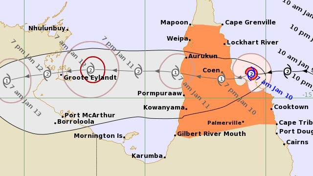 Tropical Cyclone Tiffany hit the far north Queensland coast today. Picture: Bureau of Meteorology 