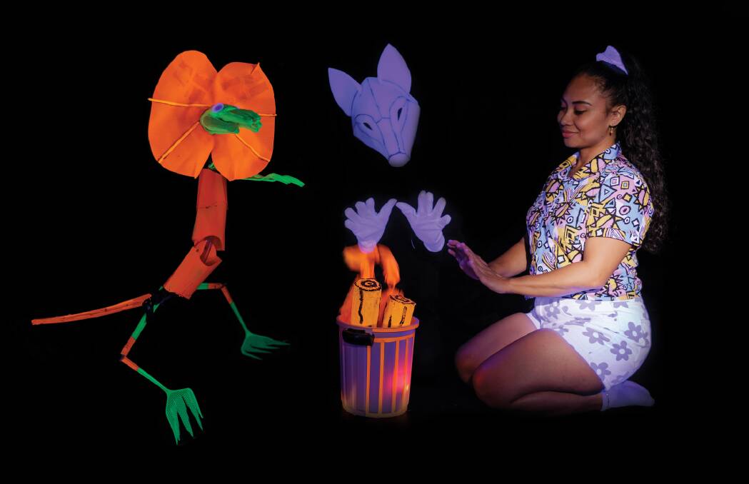 PUPPETS: Trash Magic is an all-inclusive puppet production performed using UV lights and neon paints to create a visually striking piece of theatre. Photo: Supplied.