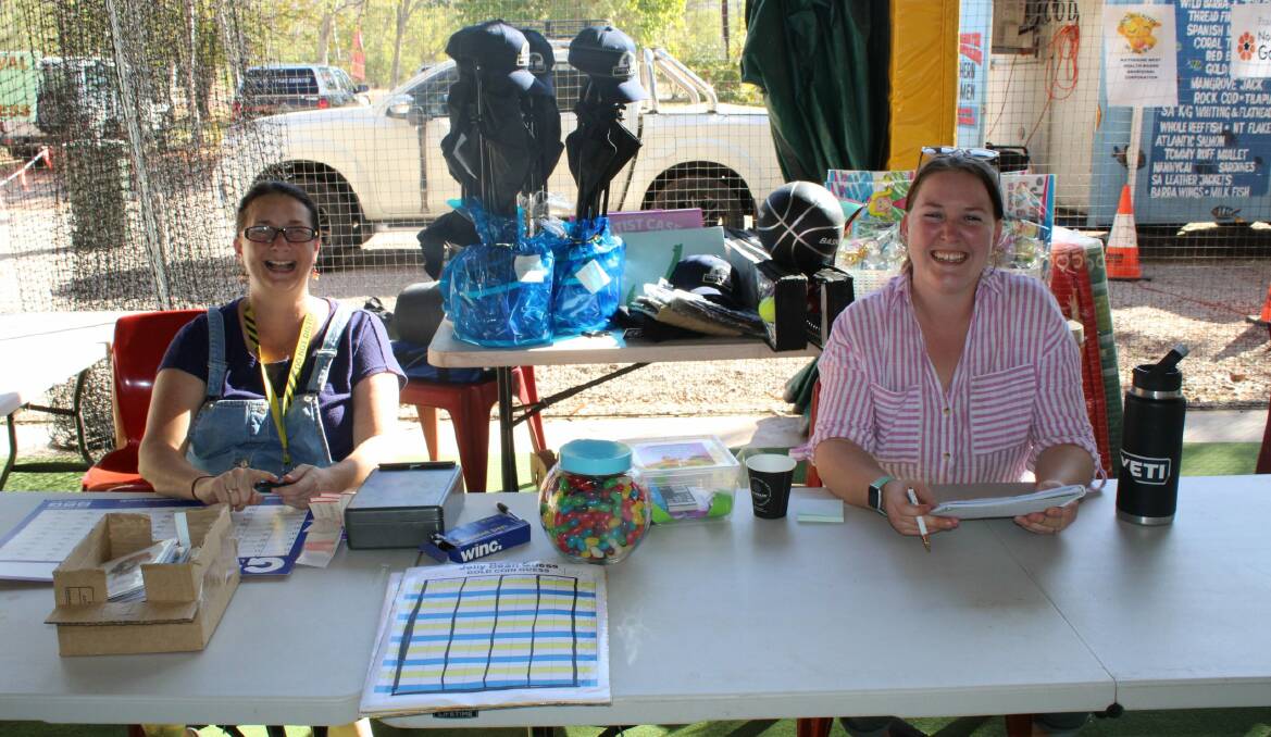 Coralie and Renee manned the prize table at the festival. Picture supplied.