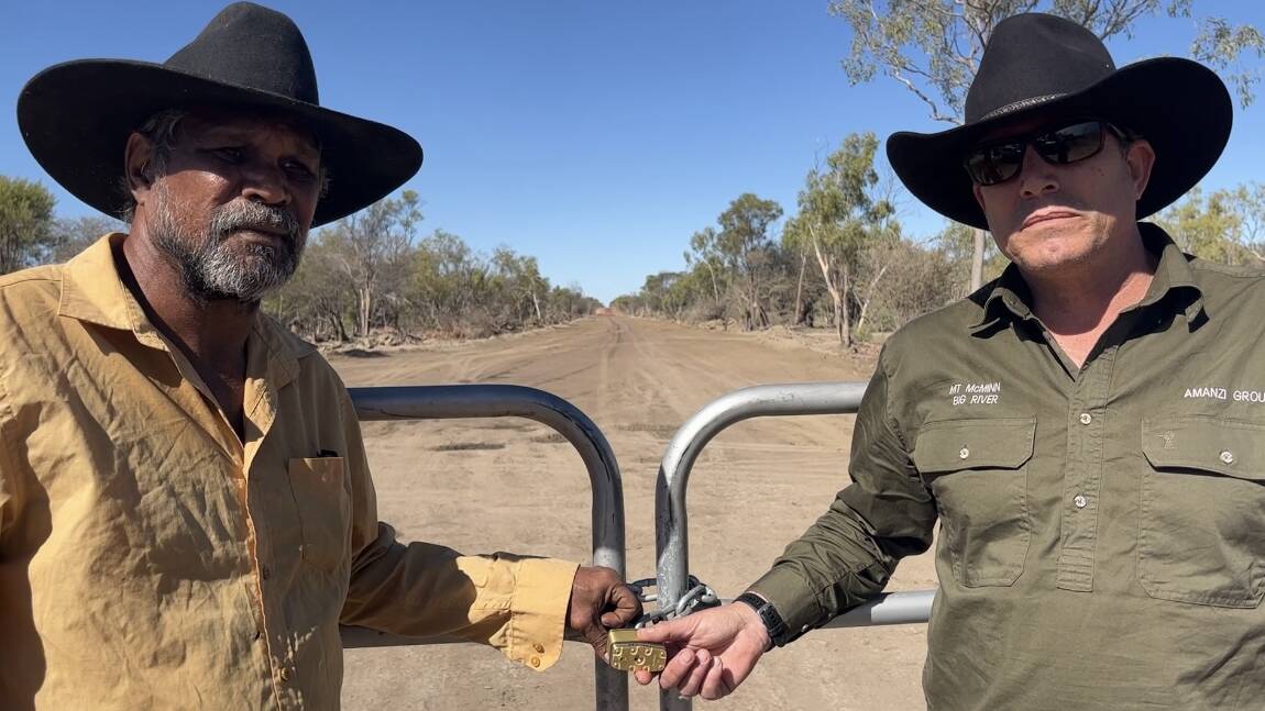 Johnny Wilson and Pierre Langehoven were at Tanumbirini Station to inspect sacred Aboriginal sites. Picture Nurrdalinji Aboriginal Corporation